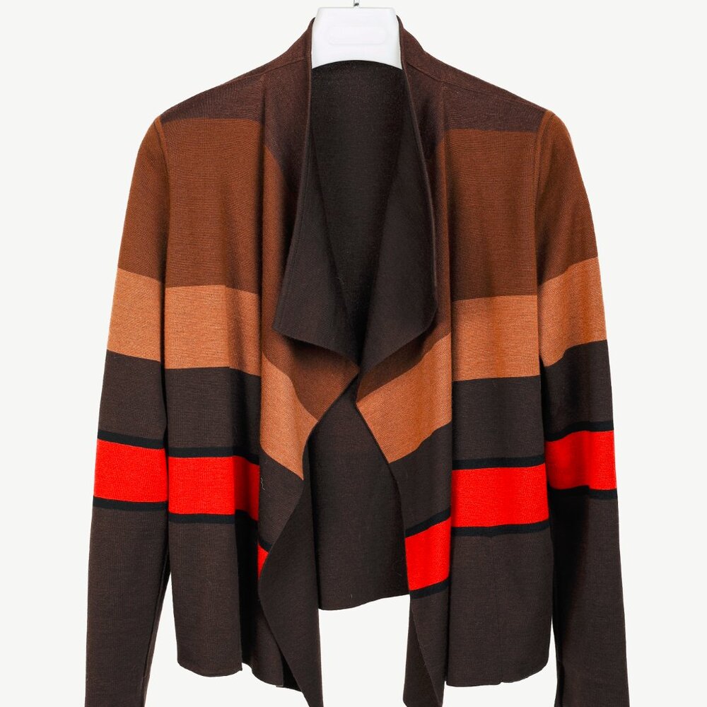 Akris PF/13 Reversible Brown Striped Cashmere & Silk Cardigan